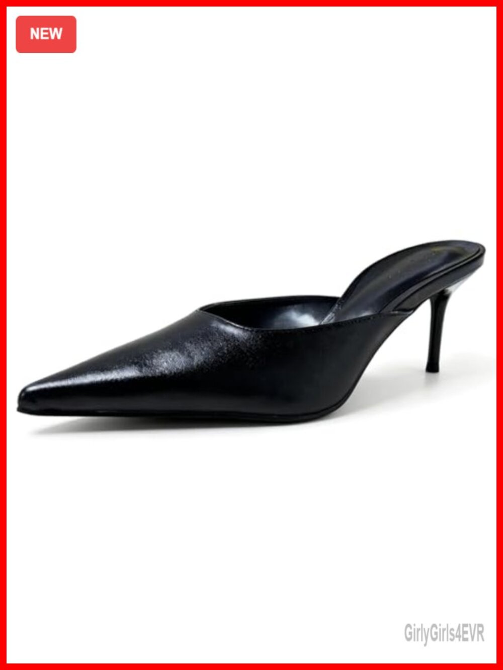 Patent Leather Stiletto Heel Pointed Toe Slip-On Mule Pumps